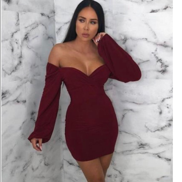 Wine off the shoulder dress